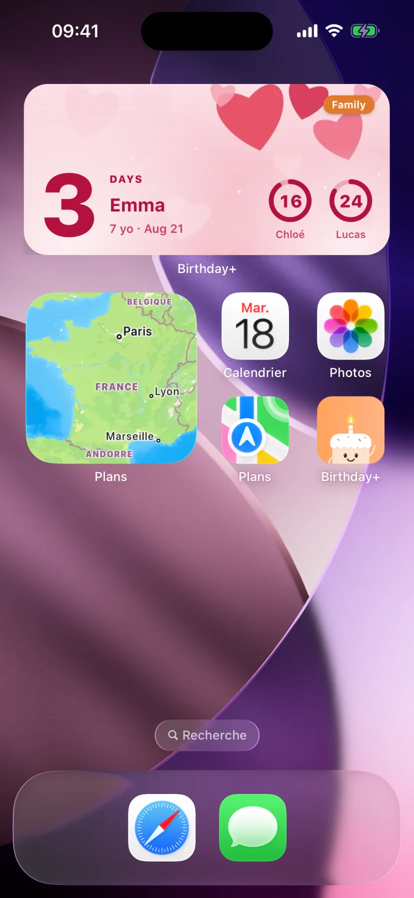 The Birthday+ widget on the home screen