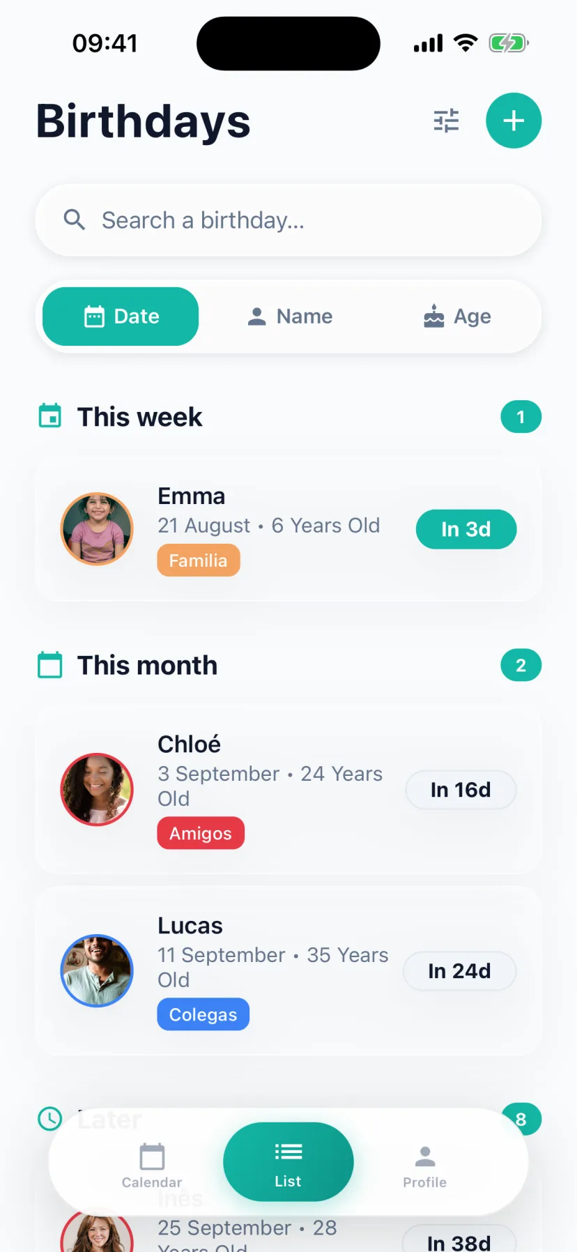 Birthday list in Birthday+
